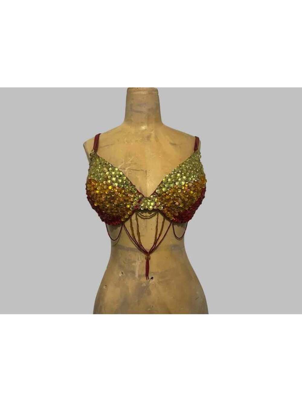 Red Rhinestone and Beaded Bra